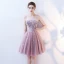 Sexy Blushing Pink Cocktail Dresses 2019 A-Line / Princess Strapless Appliques Pearl Crystal Lace Flower Sleeveless Backless Short Formal Dresses