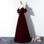 Elegant Burgundy Evening Dresses  2019 A-Line / Princess Spaghetti Straps Suede Bow Short Sleeve Backless Floor-Length / Long Formal Dresses