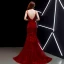 Charmant Bordeaux Robe De Soirée 2019 Trompette / Sirène Bretelles Spaghetti Cristal Appliques En Dentelle Fleur Sans Manches Dos Nu Train De Balayage Robe De Ceremonie