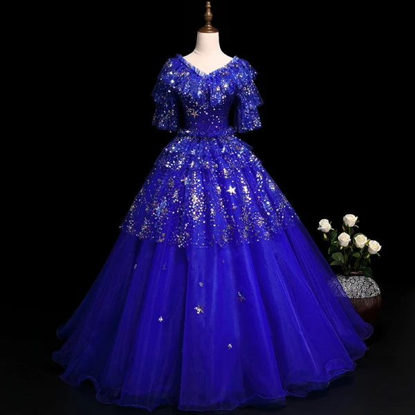 Sparkly Black Prom Dresses 2019 A-Line / Princess V-Neck Star Sequins Lace Flower 1/2 Sleeves Floor-Length / Long Formal Dresses