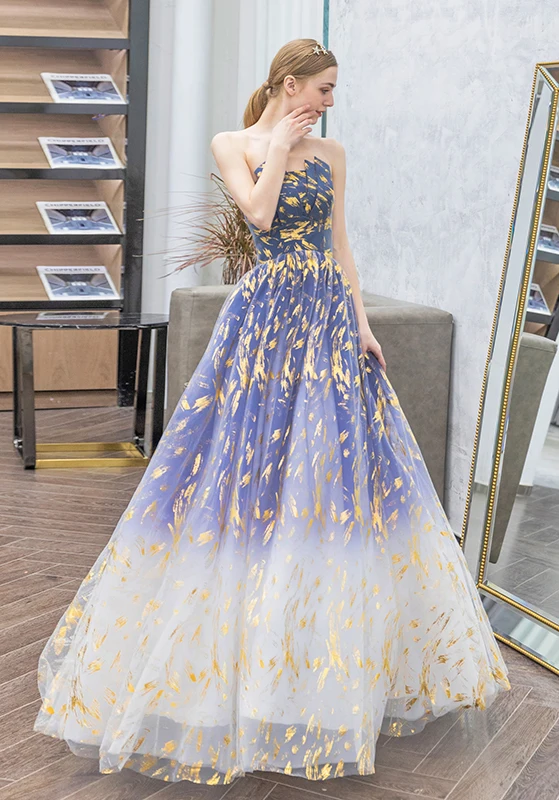 Modern / Fashion Gradient-Color Prom Dresses 2019 A-Line / Princess Strapless Sleeveless Backless Floor-Length / Long Prom Formal Dresses