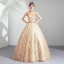 Élégant Doré Robe De Bal 2019 Princesse Col Haut Perlage Paillettes En Dentelle Fleur Sans Manches Dos Nu Longue Robe De Ceremonie