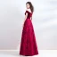 Chic / Beautiful Burgundy Evening Dresses  2019 A-Line / Princess Off-The-Shoulder Suede Crystal Short Sleeve Backless Floor-Length / Long Formal Dresses