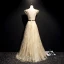 Élégant Champagne Robe De Bal 2019 Princesse Encolure Dégagée Volants En Dentelle Fleur Étoile Noeud Sans Manches Dos Nu Longue Robe De Ceremonie