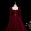 Demure Burgundy Rhinestone Sequins Velvet Prom Dresses 2025 Ball Gown Square Neckline Long Sleeve Backless Floor-Length / Long Formal Dresses