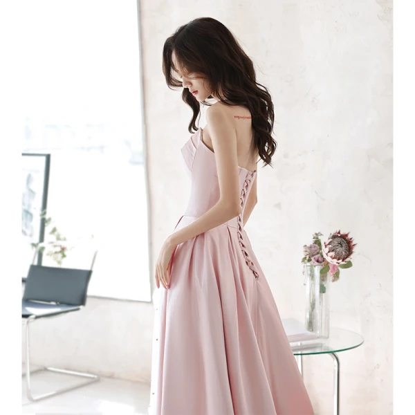 Elegante Pink Perle Satin Ballkleider 2021 A Linie Bandeau Ärmellos Rückenfreies Lange Festliche Kleider