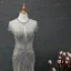 Luxury / Gorgeous Silver Evening Dresses  2019 Trumpet / Mermaid Scoop Neck Handmade  Beading Crystal Short Sleeve Sweep Train Formal Dresses