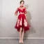 Chic / Beautiful Burgundy Cocktail Dresses 2019 A-Line / Princess High Neck Gold Lace Flower 1/2 Sleeves Asymmetrical Formal Dresses