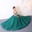 Elegant Dark Green Prom Dresses 2019 Ball Gown Off-The-Shoulder Appliques Lace Short Sleeve Backless Floor-Length / Long Formal Dresses