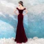 Sexy Burgundy Evening Dresses  2019 Trumpet / Mermaid Off-The-Shoulder Suede Beading Tassel Short Sleeve Backless Split Front Floor-Length / Long Formal Dresses