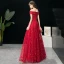 Modern / Fashion Burgundy Evening Dresses  2019 A-Line / Princess Off-The-Shoulder Sequins Lace Flower Short Sleeve Backless Floor-Length / Long Formal Dresses