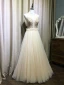 Chic / Beautiful Champagne Evening Dresses  2019 A-Line / Princess Scoop Neck Beading Crystal Rhinestone Sleeveless Pleated Floor-Length / Long Formal Dresses