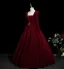 Demure Burgundy Rhinestone Sequins Velvet Prom Dresses 2025 Ball Gown Square Neckline Long Sleeve Backless Floor-Length / Long Formal Dresses