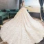 Hermoso Champán Vestidos De Novia 2019 A-Line / Princess Fuera Del Hombro Rebordear Lentejuelas Con Encaje Flor Manga Corta Sin Espalda Royal Train