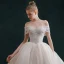 Luxury / Gorgeous Ivory Wedding Dresses 2021 Ball Gown Off-The-Shoulder Beading Lace Flower Short Sleeve Backless Royal Train Wedding