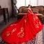 Style Chinois Rouge Enceinte Robe De Mariée 2019 De l'épaule Paillettes En Dentelle Fleur Appliques Manches Courtes Dos Nu Chapel Train