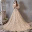 Modern / Fashion Champagne Prom Dresses 2019 A-Line / Princess Spaghetti Straps Star Sequins Ruffle Short Sleeve Court Train Formal Dresses