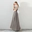 Modern / Fashion Champagne Black Evening Dresses  2018 A-Line / Princess Beading Sequins Lace Embroidered V-Neck Backless Short Sleeve Floor-Length / Long Formal Dresses