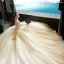 Elegant Champagne Wedding Dresses 2019 A-Line / Princess Scoop Neck Beading Sequins Sleeveless Backless Court Train