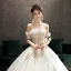 Classy Champagne Wedding Dresses 2019 Ball Gown Ruffle Off-The-Shoulder Beading Lace Flower Short Sleeve Backless Floor-Length / Long