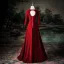Vintage / Retro Red Beading Lace Flower Velvet Prom Dresses 2025 A-Line / Princess V-Neck Long Sleeve Backless Floor-Length / Long Prom Formal Dresses