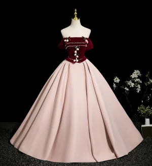 Élégant Bordeaux Appliques Robe De Bal 2025 Robe Boule De L Épaule Sans Manches Dos Nu Longue Promo Robe De Ceremonie