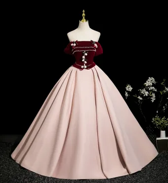 Élégant Bordeaux Appliques Robe De Bal 2025 Robe Boule De L Épaule Sans Manches Dos Nu Longue Promo Robe De Ceremonie