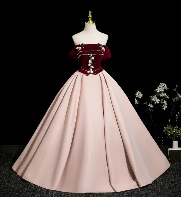 Elegant Burgundy Appliques Prom Dresses 2025 Ball Gown Off The Shoulder Sleeveless Backless Floor Length Long Prom Formal Dresses