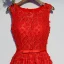 Chic / Belle Rouge Robe De Ceremonie Robe De Soirée 2017 En Dentelle Fleur Paillettes Noeud Fleurs Artificielles Bretelles croisées Mi-Longues Encolure Dégagée Princesse Sans Manches