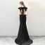 Mote Svart Selskapskjoler 2018 Trompet / Havfrue Sløyfe V-Hals Ryggløse Hette Ermer Feie Tog Formelle Kjoler