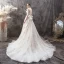 Chic / Beautiful Champagne Wedding Dresses 2019 A-Line / Princess Strapless Pearl Lace Flower Backless Bow Sleeveless Court Train
