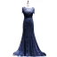 Luxury / Gorgeous Burgundy Handmade  Beading Evening Dresses  2019 Trumpet / Mermaid Scoop Neck Crystal Tassel Lace Flower Short Sleeve Sweep Train Formal Dresses