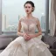 Luxury / Gorgeous Champagne Wedding Dresses 2019 Ball Gown Scoop Neck Sequins Lace Flower Sleeveless Backless Cascading Ruffles Cathedral Train