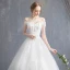 Affordable Ivory Wedding Dresses 2019 A-Line / Princess Off-The-Shoulder Beading Tassel Pearl Crystal Lace Flower Short Sleeve Backless Court Train