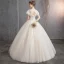 Lovely Champagne Wedding Dresses 2019 Ball Gown Scoop Neck Beading Lace Flower Short Sleeve Backless Floor-Length / Long