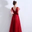 Chic / Beautiful Burgundy Evening Dresses  2019 A-Line / Princess V-Neck Beading Crystal Lace Flower Short Sleeve Backless Floor-Length / Long Formal Dresses