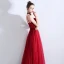 Chic / Belle Bordeaux Robe De Soirée 2019 Princesse Bretelles Spaghetti Perlage Cristal Paillettes Sans Manches Dos Nu Longue Robe De Ceremonie