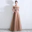 Mooie / Prachtige Bruin Galajurken 2019 A lijn Ruche Uit De Schouder Kralen Kant Bloem Pailletten Mouwloos Ruglooze Lange Gelegenheid Jurken