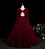 Demure Burgundy Rhinestone Sequins Velvet Prom Dresses 2025 Ball Gown Square Neckline Long Sleeve Backless Floor-Length / Long Formal Dresses