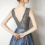 Luxury / Gorgeous Ocean Blue Handmade  Beading Evening Dresses  2019 A-Line / Princess V-Neck Crystal Lace Flower Sleeveless Backless Sweep Train Formal Dresses
