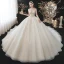 Classy Champagne Wedding Dresses 2021 Ball Gown High Neck Beading Pearl Sequins Lace Flower Appliques Short Sleeve Backless Royal Train Wedding
