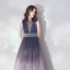 Classy Gradient-Color Evening Dresses  2019 A-Line / Princess Ruffle Sleeveless Rhinestone High Neck Floor-Length / Long Formal Dresses