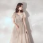 Élégant Champagne Robe De Soirée 2019 Princesse V-Cou Faux Diamant Cristal Manches Courtes Dos Nu Longue Robe De Ceremonie