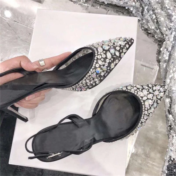 Chic / Beautiful Black Casual Womens Shoes 2019 Leather Sequins Rhinestone 10 cm Stiletto Heels Pointed Toe High Heels