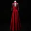 Chinese style Burgundy Evening Dresses  2019 A-Line / Princess High Neck Lace Flower Sequins Tassel 3/4 Sleeve Backless Floor-Length / Long Formal Dresses