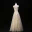 Modern / Fashion Champagne Evening Dresses  2019 A-Line / Princess Scoop Neck Lace Star Sequins Sleeveless Backless Floor-Length / Long Formal Dresses