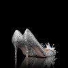 Scintillantes Argenté Chaussure De Mariée 2019 Mariage Cristal Paillettes 8 cm Talons Aiguilles À Bout Pointu Escarpins