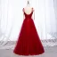 Chic / Belle Bordeaux Robe De Soirée 2019 Princesse Bretelles Spaghetti Noeud Perlage Cristal Sans Manches Dos Nu Longue Robe De Ceremonie