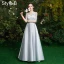 Simple Gris Robe Demoiselle D'honneur 2021 Princesse Encolure Dégagée 1/2 Manches Dos Nu Longue Robe Pour Mariage