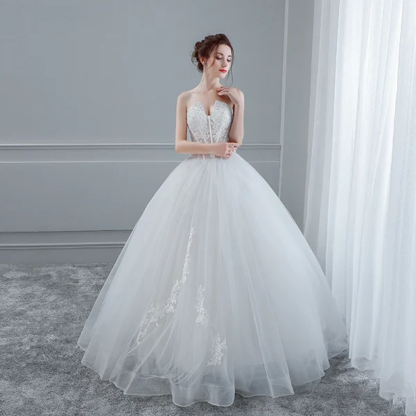 Sexy White Wedding Dresses 2018 Ball Gown Lace Flower Sweetheart Backless Sleeveless Floor-Length / Long Wedding